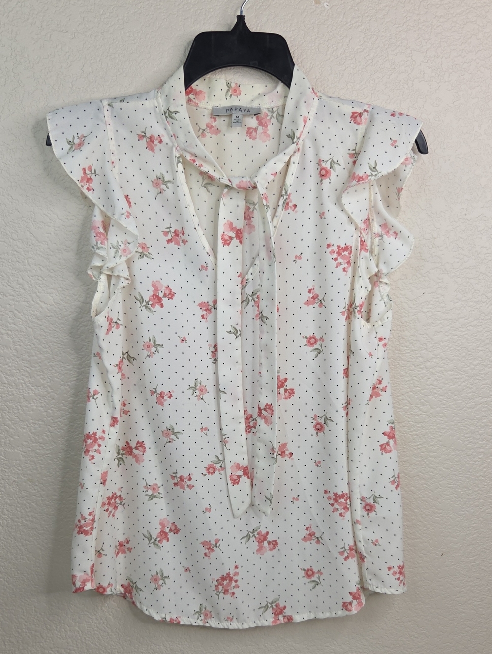 Papaya Ivory Blouse with Pink Floral Print and Black Dots